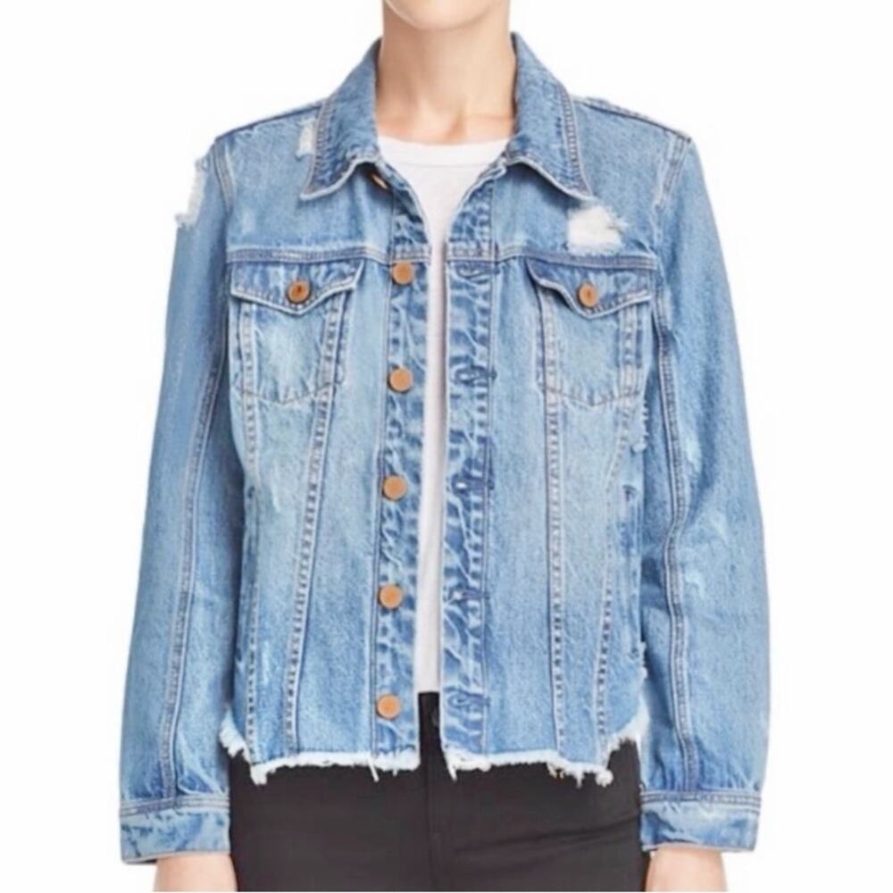 Blank NYC Distressed Denim Jean Blue Jacket Button Front XS